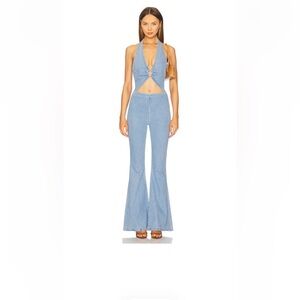 Retrofete Light Blue Denim Halter Jumpsuit